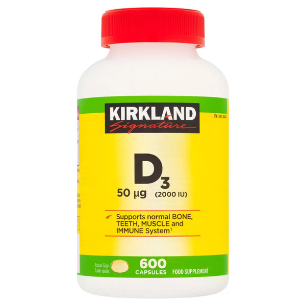Kirkland Signature Strength D3 Vitamin 50µg 2000IU Food Supplement 600 Capsules