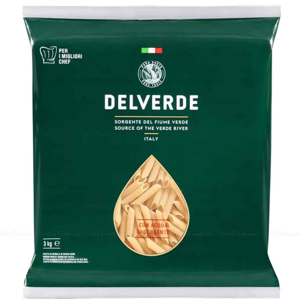 Delverde Penne Italian Durum Wheat Semolina Pasta Verde River Italy -Pack of 3kg
