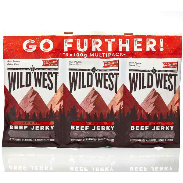 Wild West Marinated Lean Silverside Beef Protein Jerky Snack - Pack of 3 x 100g