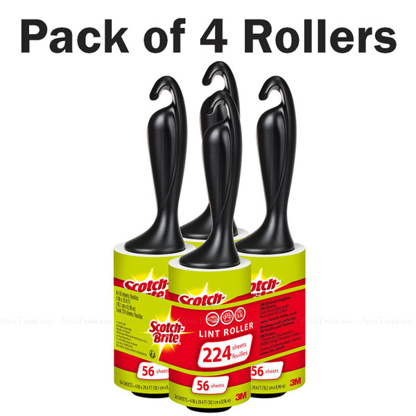 Scotch Brite Lint Fur Fuzz Clothing Upholstery Roll Remover - Pack of 4 Rollers
