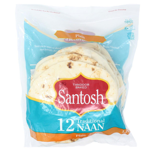 Santosh Tandoor Baked Traditional Naan Bread Plain Vegan Kosher 12Pcs Pack 1.3kg