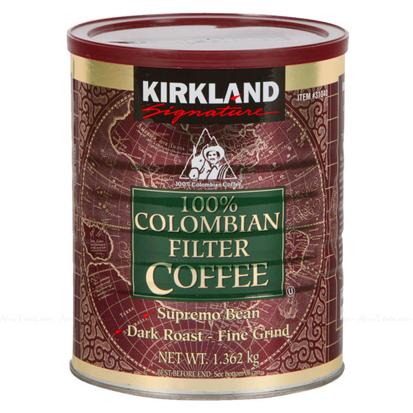 Kirkland 100% Colombian Filter Coffee Supremo Bean Dark Roast Fine Grind Tin 1.36kg