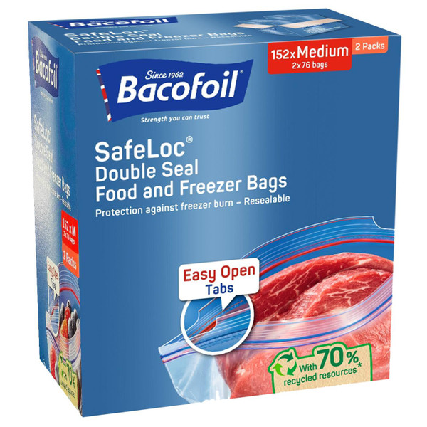 Bacofoil Safeloc Food & Freezer Double Seal Resealable Bags 27x24cm Pack 152 Bag