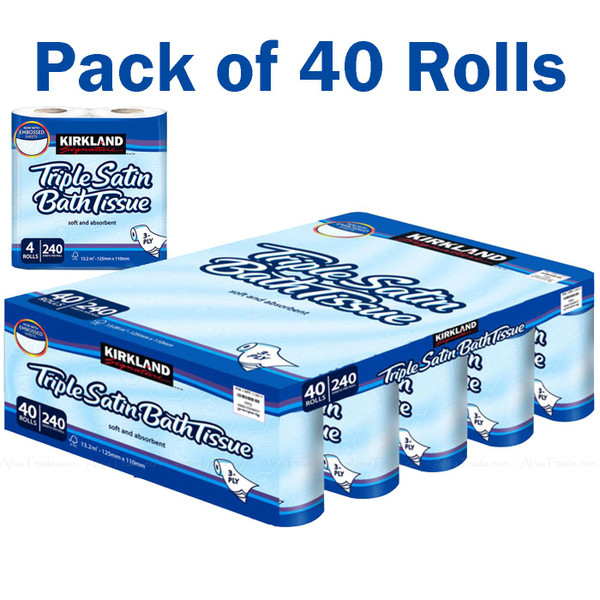Kirkland Signature Triple Satin Tissue Toilet Paper Soft Absorbent Pack 40 Rolls