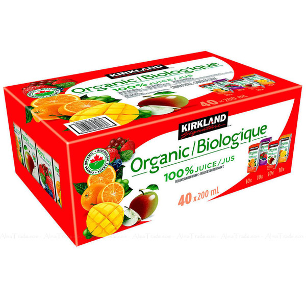 Kirkland Signature Organic 100% Juice Assorted Flavours Cartons Pack 40 x 200ml