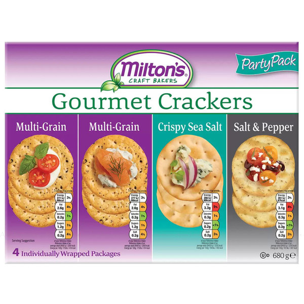 Milton's Gourmet Crackers 4 Pack Multi Grain Sea Salt Pepper Variety Pack 680g