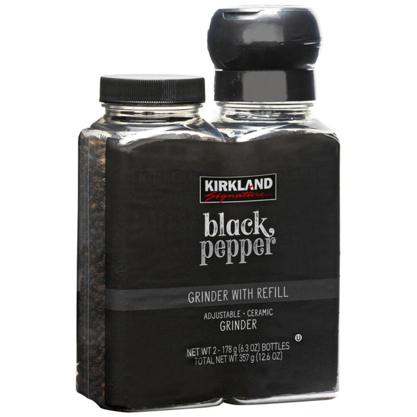 Kirkland Signature Black Pepper Corn Food Spice Adjustable Grinder + Refill 357g