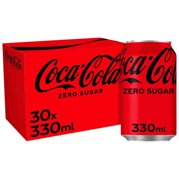 Coca-Cola Zero Sugar No Calories Sparkling Soft Drink Cans Party Pack 30 x 330ml