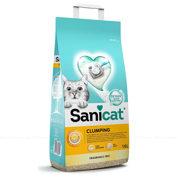 Sanicat Clumping Natural Cat Litter Pet Oxygen Odour Control Easy Scoop Pack 16L