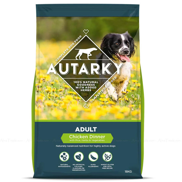 Autarky Complete Adult Active Dog Food Chicken Dinner 100% Natural Pack 18kg