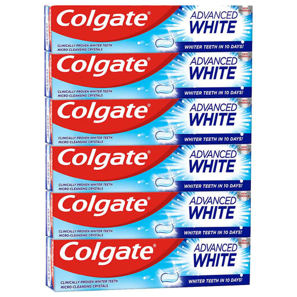 Colgate Advanced White Whitening Toothpaste Whiter Teeth - Pack of 6 x 125ml