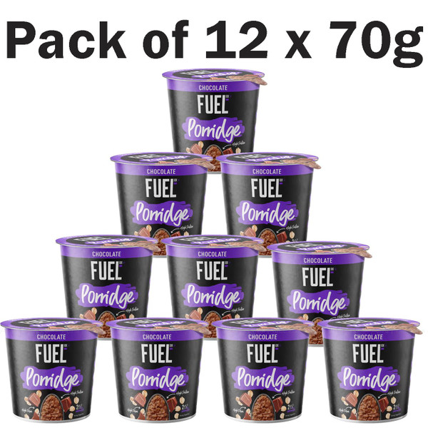 Fuel 10K Chocolate Porridge Pots Tasty Rolled Oat High Protein Fibre Pack 12x70g