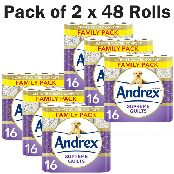 Andrex Supreme Quilted Roll Tissue Paper Strong Soft Air Pocket Pack 96 Rolls