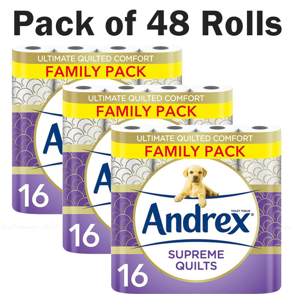 Andrex Supreme Quilted Roll Tissue Paper Strong Soft Air Pocket Pack 48 Rolls