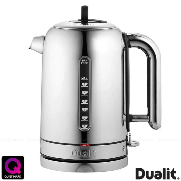 Dualit Classic 1.7L Polished Kettle Cordless Stainless Steel Silver Black Trim