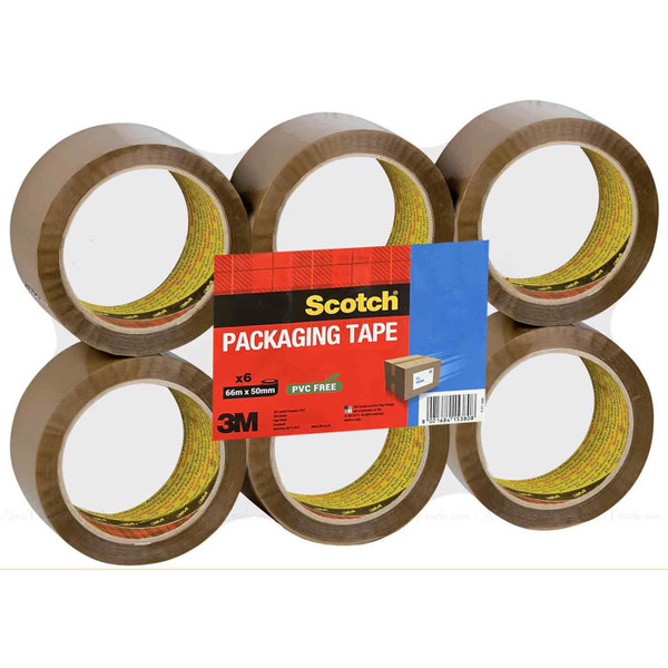 Scotch 3M Buff Packaging Parcel Brown Tape 50mm x 66m Polypropylene Pack 6 Rolls