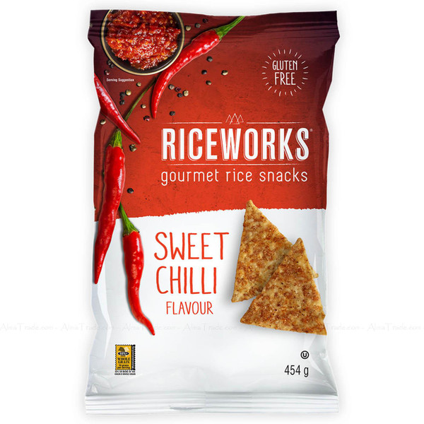 Riceworks Crisps Sweet Chilli Gourmet Rice Snacks Whole Grain Chips Pack of 454g