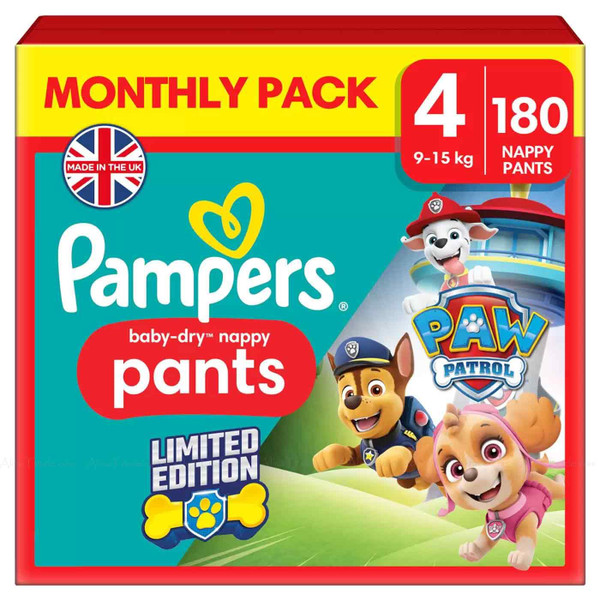 Pampers Paw Patrol Baby Dry Size 4 Diaper Pants 9-15kg Monthly Pack 180 Nappies