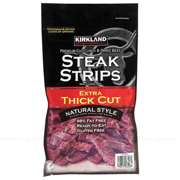 Kirkland Signature Steak Strips Thick Cut Jerky Beef Protein Snack Pack of 300g