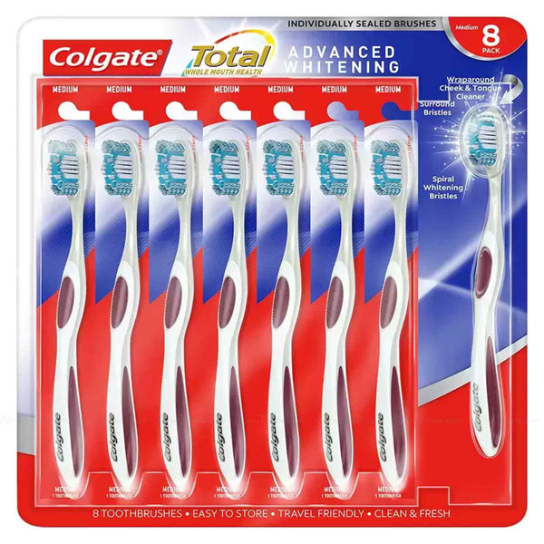 Colgate Total Advanced Whitening Medium Toothbrush Teeth Clean Pack 8 Brushes