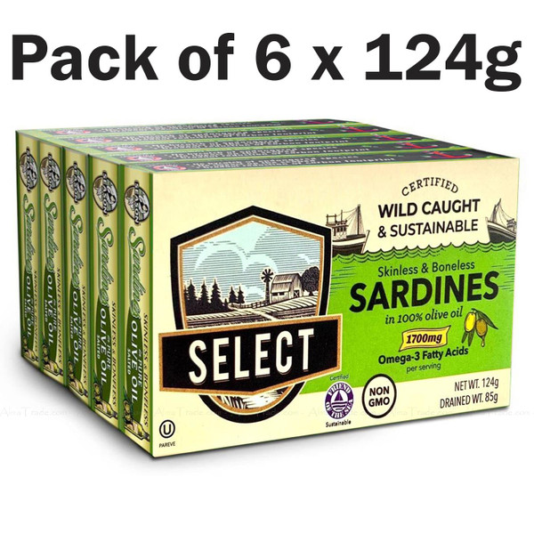 Season Select Skinless Boneless Sardines in Olive Oil Sustainably Pack 6 x 124g