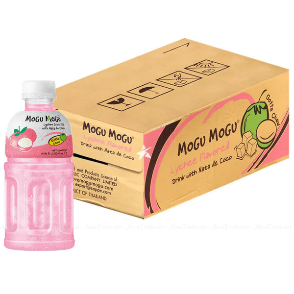 Mogu Mogu Nata De Coco Bites Lychee Flavoured Vegan Drink Bottle Pack 24 x 320ml