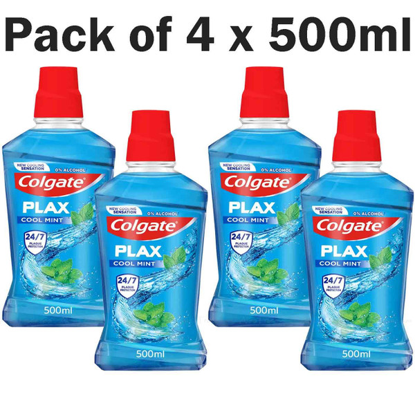 Colgate Plax Cool Mint Mouthwash Fresh Mouth Breath Wash Treat Pack of 4 x 500ml