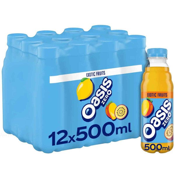 Oasis Exotic Fruits Zero Sport Bottles Refreshing Flavour Taste Pack 12 x 500ml
