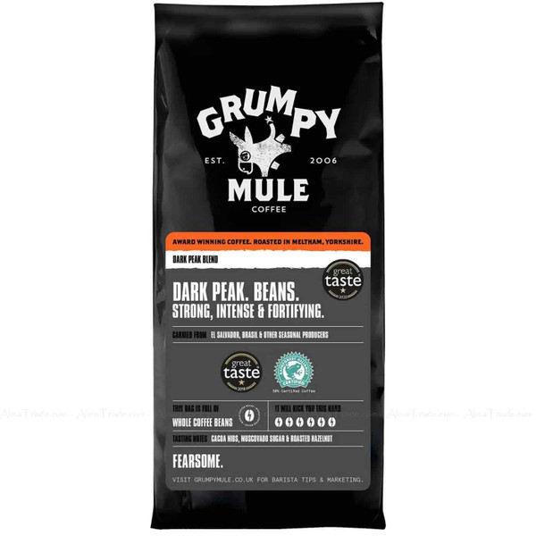 Grumpy Mule Dark Peak Blend Strong Intense Whole Coffee Beans Arabica Pack 1kg