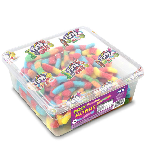 Fini Fizzy Worms Sweets Kids Party Bag Candy Warm Shape Gummy Jelly Tub Pack 1kg
