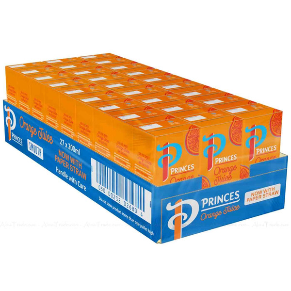 Princes Orange Juice From Concentrate 100%Pure Smooth Juice Carton Pack 27x200ml