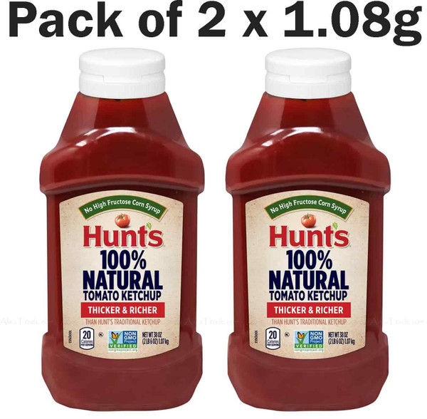 Hunt's 100% Natural Tomato Ketchup Sauce Thicker Richer Tomatoes Pack 2 x 1.08kg