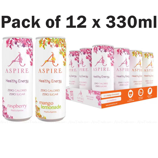 Aspire Mango Lemonade & Raspberry Natural Healthy Energy Drink Set Pack 12x330ml