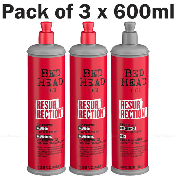 TIGI Bed Head Resurrection Super Repair Hair Shampoo &Conditioner Pack 3 x 600ml