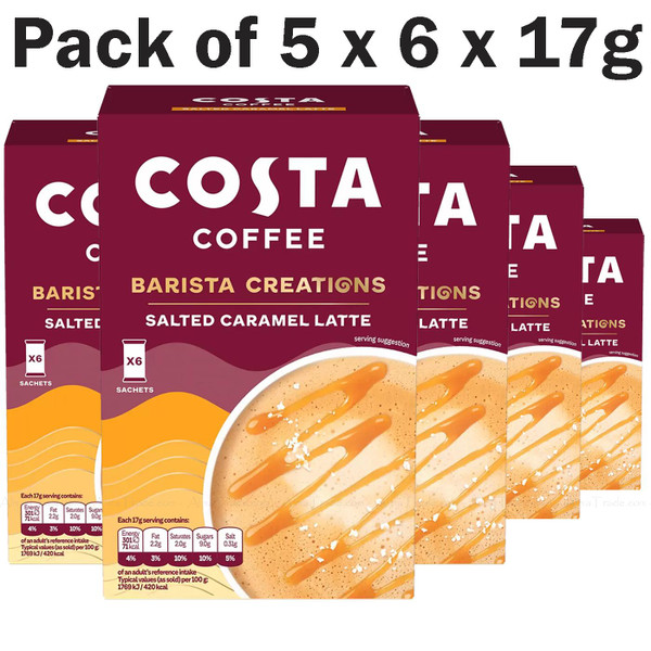 Costa Coffee Salted Caramel Latte Barista Creations Premium Instant Pack 30x17g