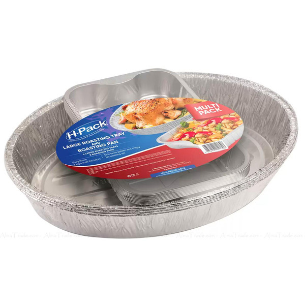 H-Pack Foil Oven Trays 4 Turkey+8 Roasting Pan Strong Aluminium Multi Pack 12Pcs