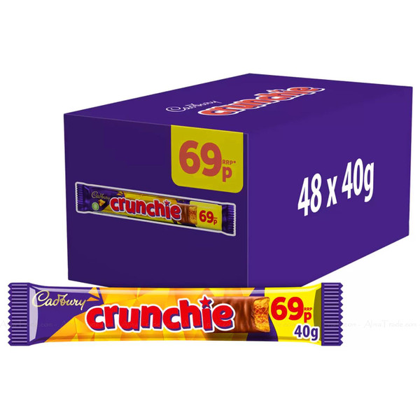 Cadbury Crunchie Milk Chocolate Covered Honeycomb Center Snack Bars Pack 48x40g
