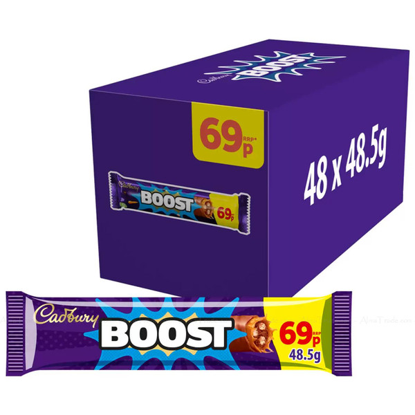 Cadbury Boost Milk Chocolate Covered Biscuit &Caramel Snack Bars Pack 48 x 48.5g