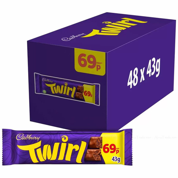 Cadbury Twirl Milk Chocolate Two Fingers Covered Smooth Snack Bars Pack 48 x 43g
