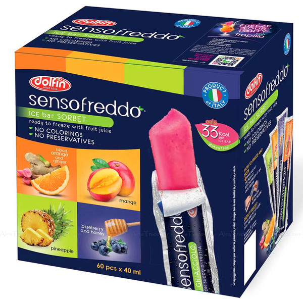 Sensofreddo  Real Fruit Juice Pops Ice Bar Lollies Sorbet Freeze  Pack 60 x 40ml