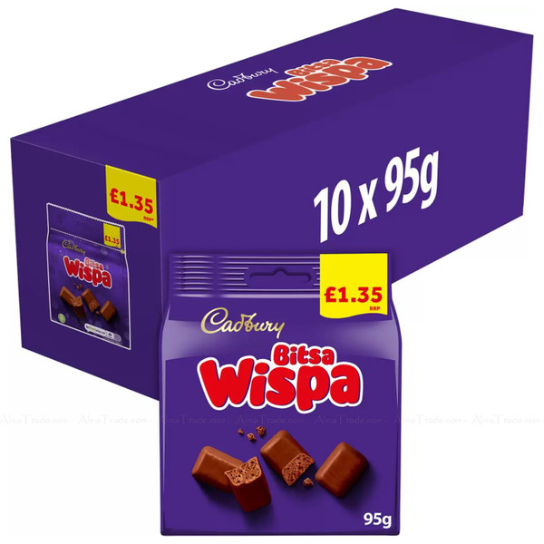 Cadbury Bitsa Wispa Dairy Milk Chocolate Smooth Bites Snack Bags Pack 10 x 95g