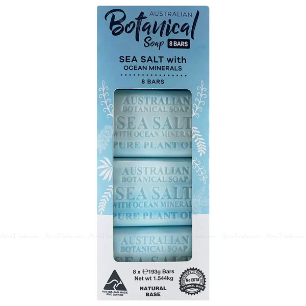 Australian Botanical Sea Salt with Ocean Minerals Natural Soap Bars Pack 8x193g