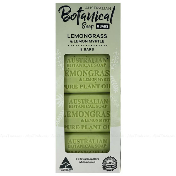 Australian Botanical Lemongrass & Lemon Myrtle Natural Soap Bars Pack 8 x 193g