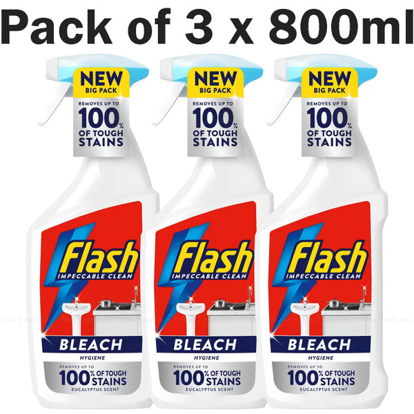 Flash Spray With Bleach Flash Clean & Shine Cuts Grease Powerful Pack 3 x 800ml