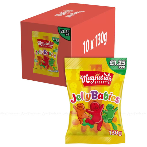 Maynards Jelly Babies Fruit Juice Chewing Sweet Snack Bag Pouches Pack 10 x 130g