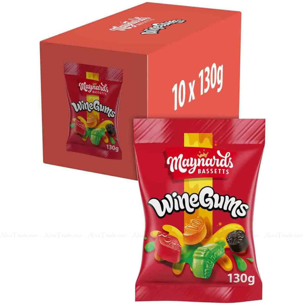 Maynards Wine Gums Fruit Juice Chewing Sweet Snack Bag Pouches Pack 10 x 130g