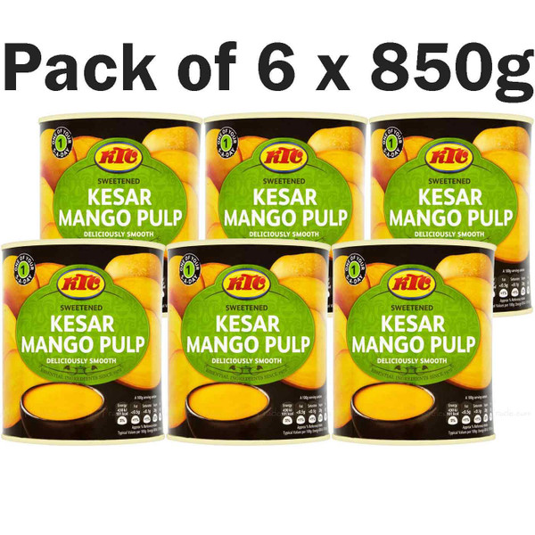 KTC Sweetened Kesar Mango Pulp Deliciously Smooth Mangoes Tin Can Pack 6 x 850g