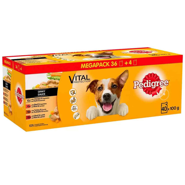 Pedigree Variety Pouch in Gravy Vital Dog Food Treat Mixed Meal Pack 40 x 100g