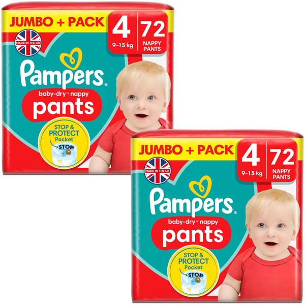 Pampers Baby Dry Nappy Size4 Diaper Protect Pants 9-15kg Jumbo+Pack 2x72 Nappies