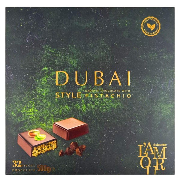 L'amour Du Dubai Kadayif Chocolate Style Pistachio Kunafa Gift 32Pcs Pack 500g